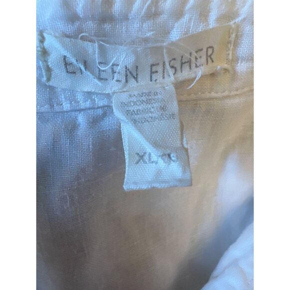 Eileen Fisher White Organic Linen Button-Up‎ Shirt XL Coastal Summer Lagenlook - Picture 2 of 5